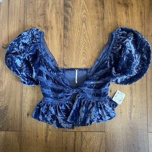 Free People Yours Truly Blue Velvet Crop Top Size XS